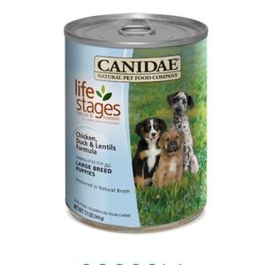 19 cans of Canidae dog food.